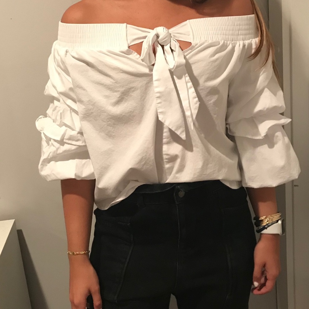 Off the shoulder, white top
